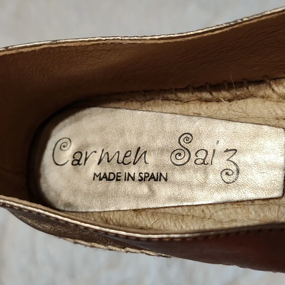 Carmen Saiz Metallic Espadrilles Rose Gold Leather Made In Spain Size 7.5 (EU38)